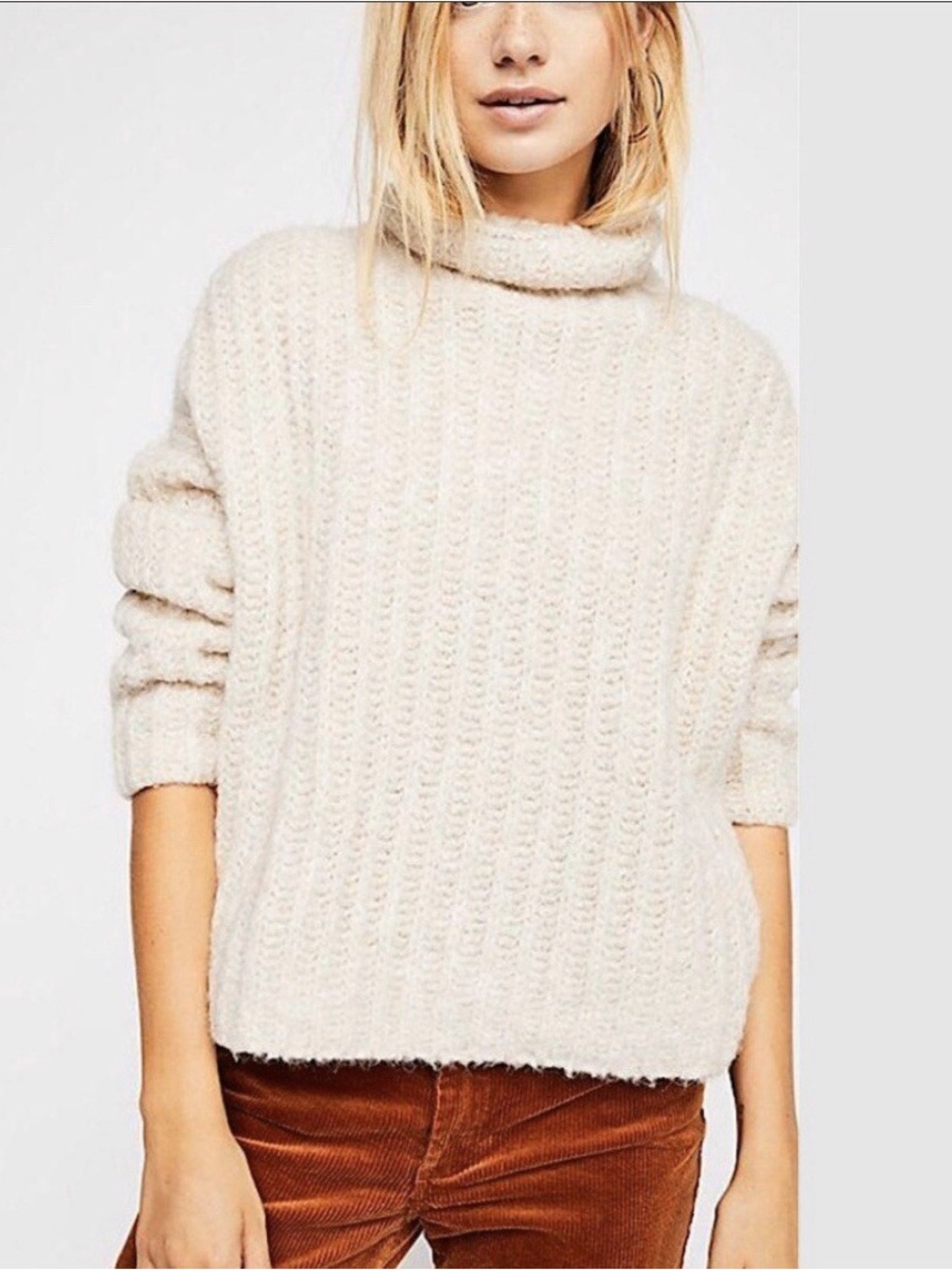Free People Cozy Cream Turtleneck Sweater - Women's Knit Pullover
